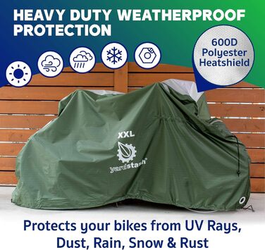 Чохол для велосипеда: міцний, стійкий до погодних умов захист для велосипедів та триколісних велосипедів, з UV-захистом та водонепроникними швами, включає сумку для перенесення (L-зелений)