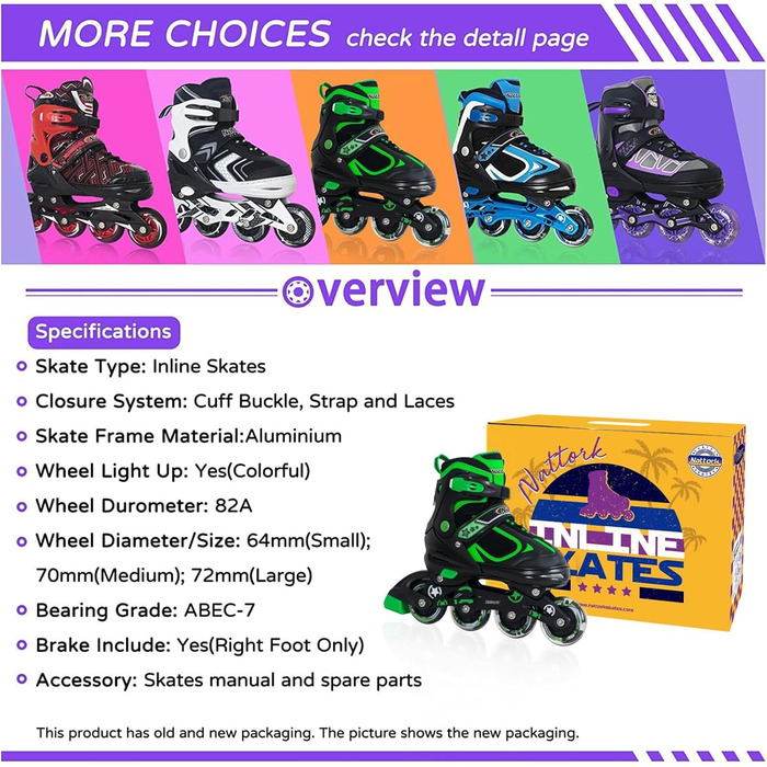 Ролики дитячі Nattork з підсвічуванням, ролики для катання на вулиці та в приміщенні (32-36), зелені