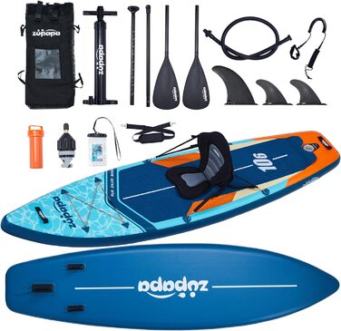 Надувний SUP Борд Zupapa 366см/320см | Комплект Stand Up Paddle Board з сидінням для каяка | З аксесуарами (320см, 366см, Чорний, Білий, Сірий, Синій, Оранжевий)