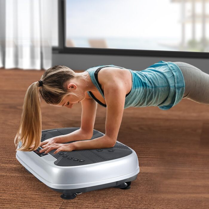 Вібраційна платформа Oyajia для дому: тренажер для схуднення, формування фігури та м'язів (99 рівнів, чорно-сріблястий)