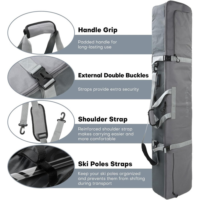 Чохол для сноуборду з повним захистом, водонепроникний, 160 см, міцний поліестер 900D, для сноуборду, лиж, палиць, шолома, взуття. Підходить для перевезення літаком.