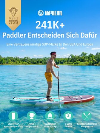 Надувне SUP-борд Niphean з сидінням та аксесуарами, 320 см, для 2 осіб, 200 кг, Classic Wood Grain, StabilTrac-Fin