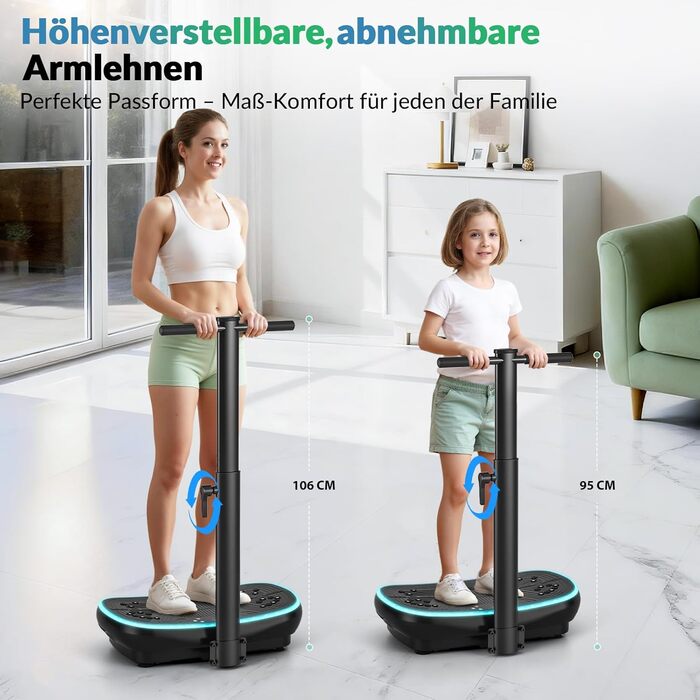 Vibrationsplatte EvoSpark 4D PRO 7-в-1: Тест-переможець 2025, 900W, 9 LED, 550 lbs, з ручкою для домашніх тренувань