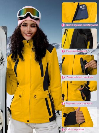 Водонепроникна жіноча зимова куртка FREE SOLDIER з флісовою підкладкою та капюшоном. Зимова куртка-дощовик Ginger Yellow