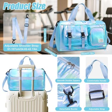 Спортивна сумка Tokeya для жінок з відділенням для взуття та мокрих речей, водонепроникна, блискуча, легка, складна, сумка-мішок для спорту, фітнесу, тренувань, подорожей (Блакитна)