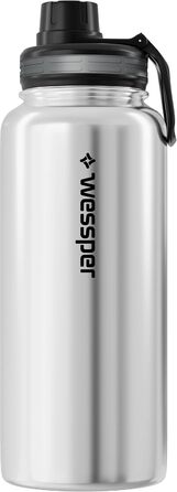 Wessper термос із нержавіючої сталі 1 л, герметична, BPA Free, 3 кришки, срібляста, пляшка для води для спорту, дітей і дорослих, для кемпінгу, велосипеда, outdoor