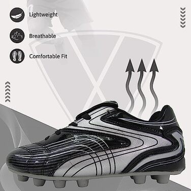 Футбольні бутси Vizari Striker JR FG для дітей - шипована підошва, Outdoor, чорно-срібні, 36 EU