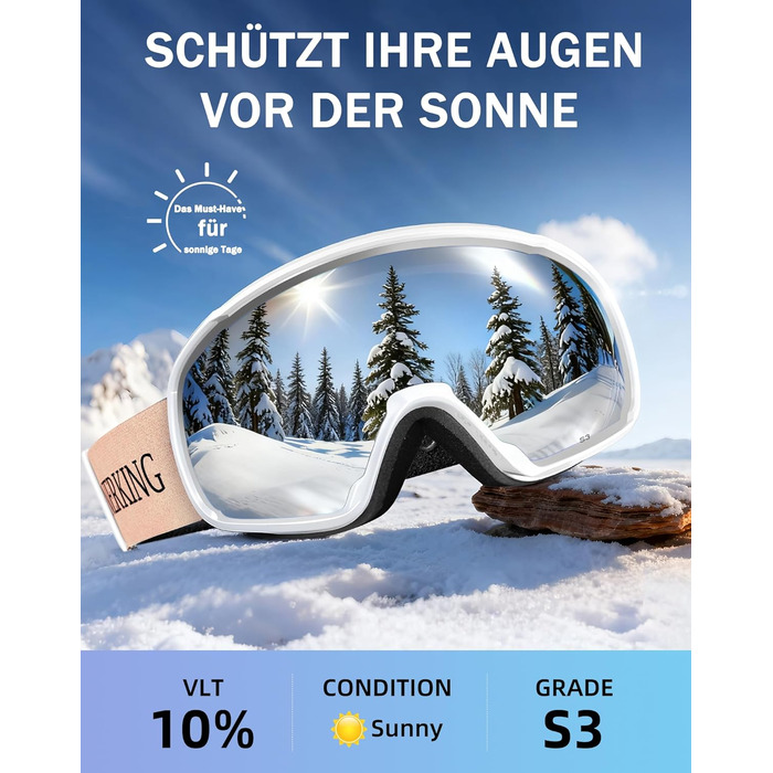 Окуляри для сноуборду та гірськолижного спорту Innerking OTG, захист від запотівання & UV400, для носіння поверх корекційних окулярів, подвійне скло, чорний/срібний (VLT 11%) (A2-White/Silver (VLT 10%))