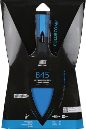 Професійна ракетка для настільного тенісу Sunflex Color COMP B45, ITTF, синя накладка, увігнута ручка