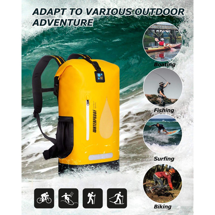 Водонепроникний рюкзак IDRYBAG 30L, жовтий - для каякінгу, кану, кемпінгу та піших прогулянок