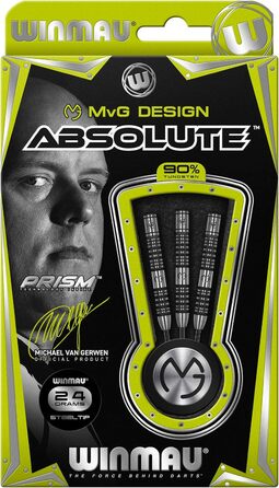 Дротики WINMAU Michael Van Gerwen MvG Absolute 24 г вольфрамові для дартсу, сталевий наконечник, набір з оперенням і хвостовиками, професійні
