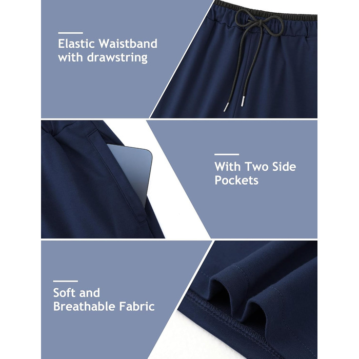 Чоловічі спортивні шорти Soer Activewear з кишенями та блискавкою, бавовняні шорти для бігу та відпочинку, темно-сині (L)