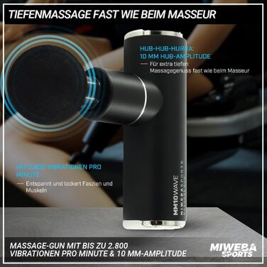 Масажний пістолет Miweba Sports MM10, 4 насадки, 4 режими, кейс, чорний