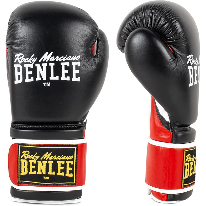 Боксерські рукавички BENLEE Sugar Deluxe 14 унцій, шкіряні, чорні/червоні