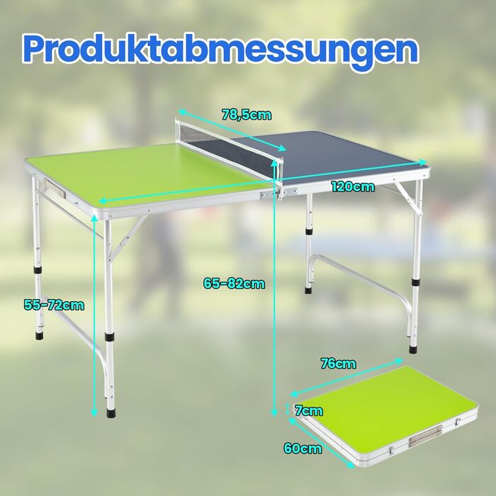 COSTWAY Стіл для пінг-понгу міні складний, регульована висота, з сіткою, 2 ракетки та 2 м'ячі, 120 x 76 см, для гри в приміщенні та на вулиці