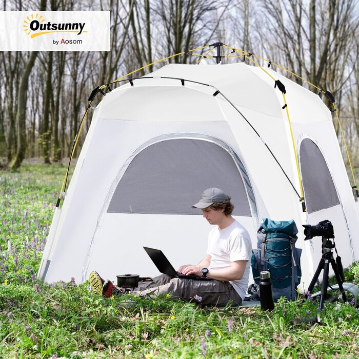 Намет Outsunny Pop-Up для 3 осіб, сірий: кемпінговий намет з UV 50+, 4 двері, вікна, підлога, водонепроникність 1000 мм