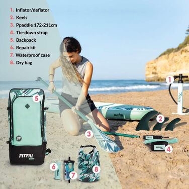 Надувна SUP-дошка FITFIU Fitness OAHU 320x81x15 см з веслом, насосом, 3 плавниками та аксесуарами, тропічний дизайн для сап-серфінгу