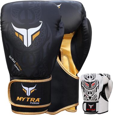 Боксерські рукавички Mytra Fusion 10-18oz для тренувань та спарингів MMA, Муей Тай, кікбоксинг, чорні/золоті, для чоловіків і жінок