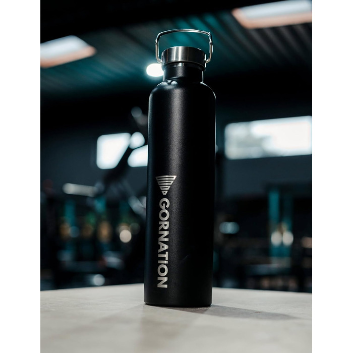 Термос-бутилка GORNATION 1000 мл, нержавіюча сталь, вакуумна ізоляція, BPA-free, для води та напоїв, з ручкою, для спорту, школи, outdoor, матова чорна
