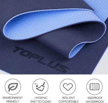 Килимок для гімнастики та йоги TOPLUS з неслизькою поверхнею та ручкою для перенесення (синьо-блакитний)