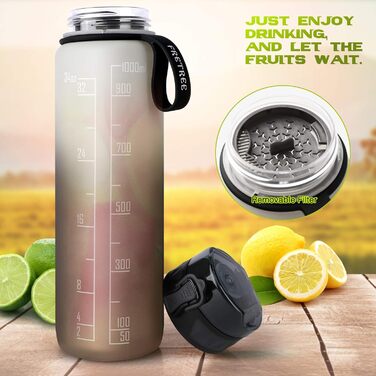 Спортивна пляшка для води 1л BPA-free з неслизьким гумовим грифом, для велосипеда, активного відпочинку, школи, спортзалу, колір: зелений (перехід сіро-чорний)