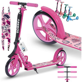 Самокат AREBOS Cityroller для дітей і дорослих, складаний, з регульованою висотою, XXL колесами, ременем для перенесення, гальмом, до 100 кг