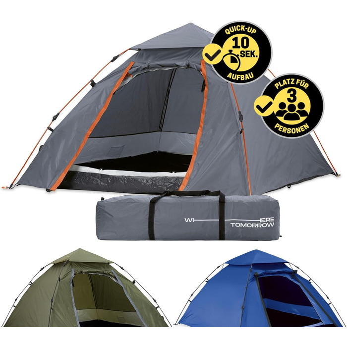 Намет Lumaland Outdoor Pop Up Kuppelzelt для кемпінгу, подорожей та фестивалів (2-3 особи), сірий