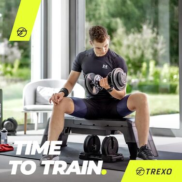 Регульована гантель TREXO 18-40 кг з поворотним регулятором ваги. Залізна гантель для силових тренувань з ергономічною ручкою.
