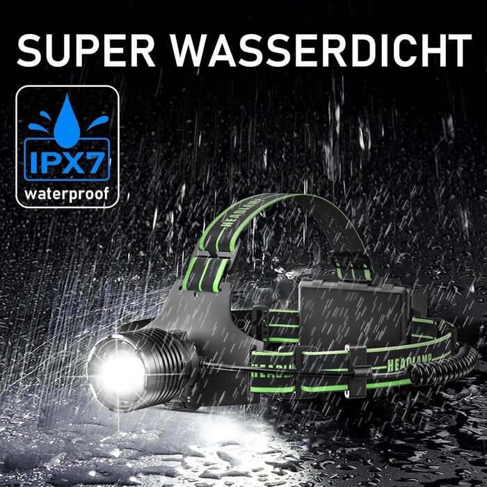 Кепка-ліхтар Sogdeco LED, перезарядна, 90000 люменів, 7800 mAh, 10 режимів, з датчиком та червоним світлом, водонепроникна IPX7, для кемпінгу, походів, риболовлі, зелений