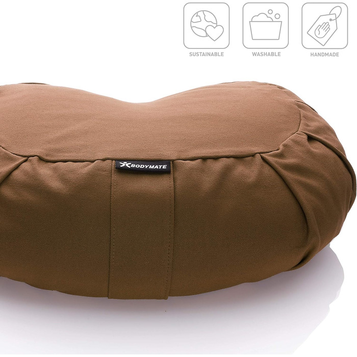 Подушка для йоги BODYMATE Halbmond 42x30x15 см з гречаним лушпинням, бавовняний чохол (машинне прання) - медитативна подушка, подушка для сидіння