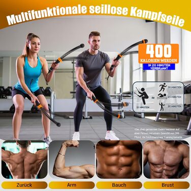 Тренувальні канати Battle Rope без мотузки, регульовані, з сумкою та інструкцією, для HIIT, силових тренувань, спалювання жиру, домашній спортзал