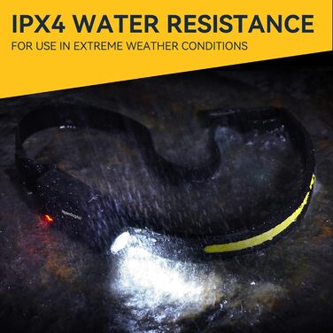 Ліхтар на голову LED акумуляторний, широка смуга освітлення, ліхтар на лоб, 400 люмен, 5 режимів, датчик руху, водонепроникний, для риболовлі, USB-C, чорний