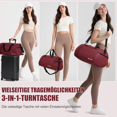 Спортивна сумка 25L для жінок та чоловіків з відділенням для взуття та мокрих речей, водонепроникна, для подорожей, спортзалу, плавання, червона