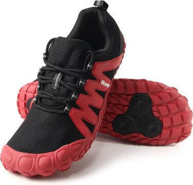 Жіночі кросівки для тренувань Weweya: мінімалістичні бігові кросівки barefoot з широкою передньою частиною (40 EU, чорний/червоний, регульований язик)