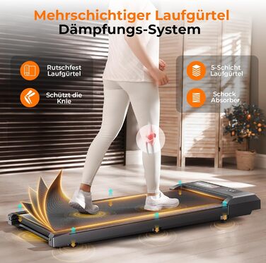 Біговий доріжка для дому з нахилом та страхувальним тросом, 2.5 PS Walking Pad, 8 км/год, 2 в 1 біговий доріжка під стіл для дому та офісу, пульт дистанційного керування, LED дисплей, додаток, голосове керування (Чорний без підлокітників)