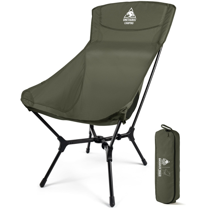 Крісло туристичне складне OneTigris OASISFLEX, 150 кг, з інтегрованим хрестоподібним каркасом, 2 кишені, Ranger Green