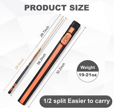 Pool-Queue Vonezone: Професійний кий для більярду з жорстким кейсом, 147.3 см, рожевий/помаранчевий/зелений