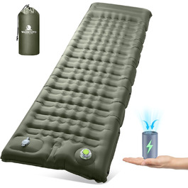 Isomatte Camping Саморозкладаючася, 12 см, Товста Надувна Матрац для Туризму, Водонепроникна Матрац з Ніжкою-Накачувачем та Подушкою, Анти-Тріпстоп Спальник для Піших Походів та Пляжу, Оливковий (Армійний)