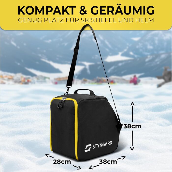 Чохол для лижних черевиків STYNGARD з відділенням для шолома та лижного спорядження, 40 л, модель Zermatt, чорно-білий (чорно-жовтий)