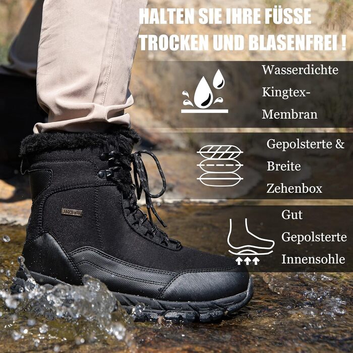 Чоботи зимові чоловічі SHULOOK Водонепроникні, теплі, зимові черевики, чоботи для снігу, трекінгові, туристичні, для роботи, кемпінгу, 44 EU, чорні