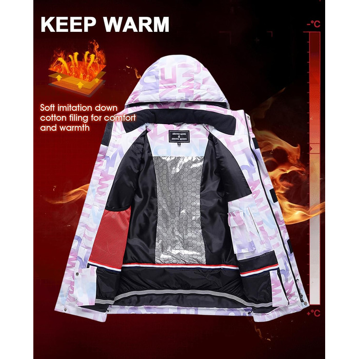 Жіночий гірськолижний костюм (2 частини) від ALSOGO: куртка та штани. Водонепроникний, дихаючий, з капюшоном. Ідеально для катання на лижах та сноуборді. Білий колір.