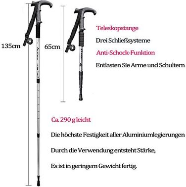Трекінгові палиці ANGNYA з антивібраційною системою, телескопічні, легкі, для піших прогулянок, кемпінгу, гір