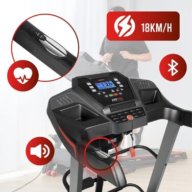 Біговий тренажер FITFIU Fitness MC-500 зі складною конструкцією, автоматичним нахилом, 18 км/год, пульсометром, Bluetooth та підключенням до додатків (Kinomap, Spax, Zwift), площа бігового полотна 41x123 см, максимальне навантаження 120 кг