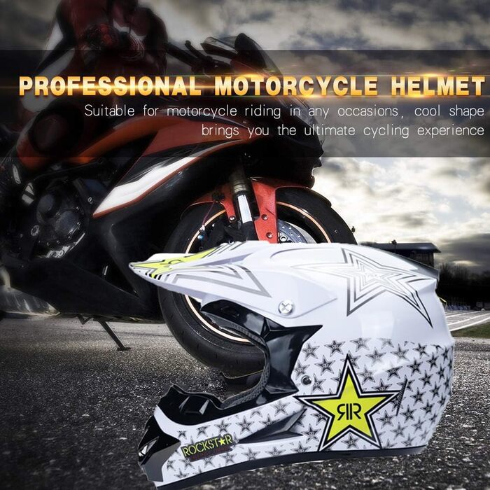 Мотошолом Motocross UIGJIOG для катання на мотоциклі, гірському велосипеді, ATV, BMX, Downhill, Offroad, Enduro. Дитячий мотошолом для мотоцикла, гірського велосипеда. Білий, розмір S (52~53 см)