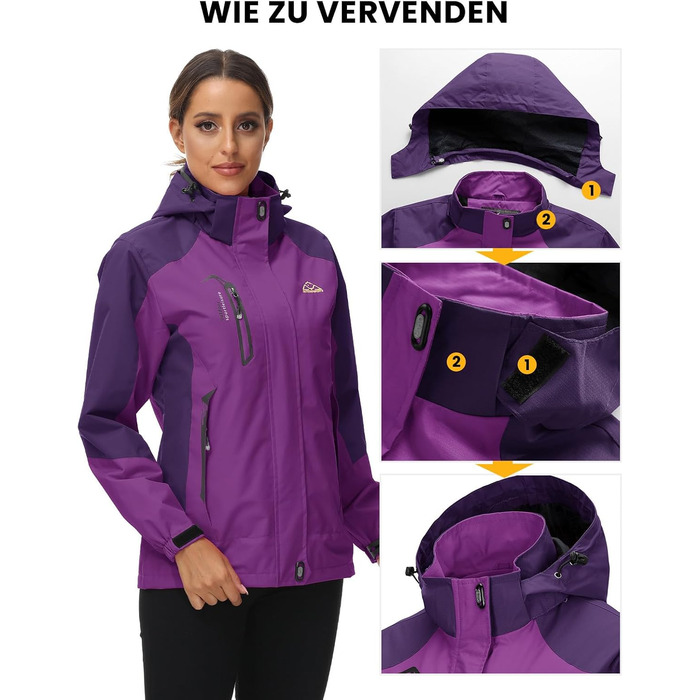 Жіноча трекінг куртка Outdoor, вітронепроникна та водонепроникна куртка-дощовик з капюшоном (фіолетовий, L)