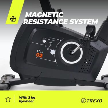 TREXO Hex стаціонарний велотренажер з комп'ютером, магнітною системою навантаження, міцна конструкція, маховик 4 кг, чорний EB-H02