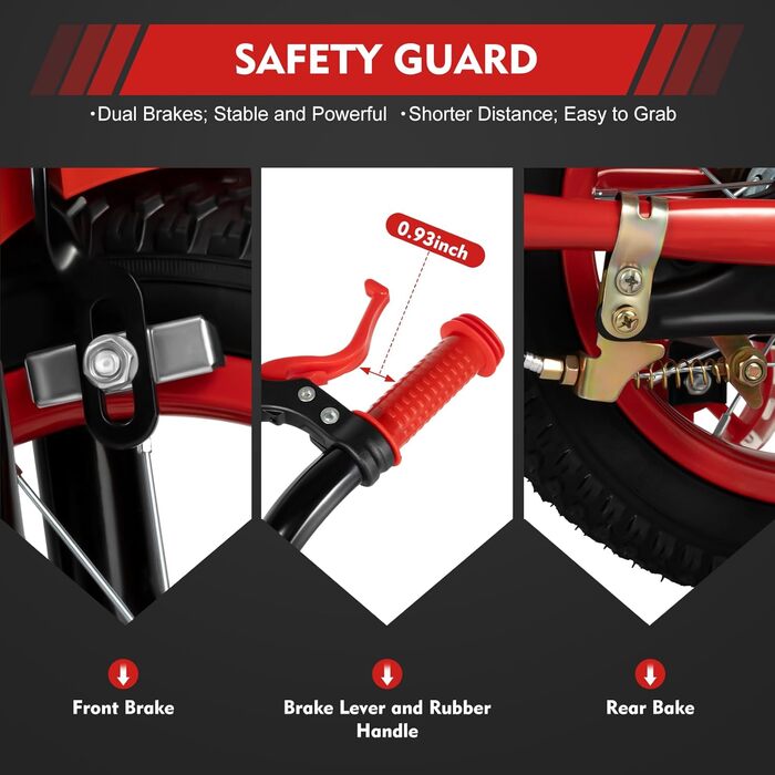 Дитячий велосипед 12 дюймів з додатковими колесами. Підходить для хлопчиків та дівчаток, регулювання висоти. Вік: 3-6 років. Червоний колір.