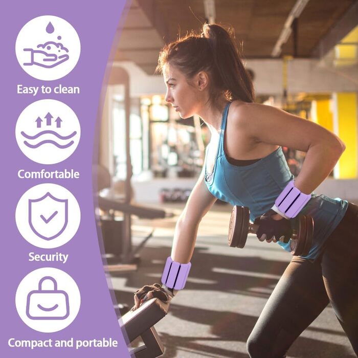 Набір обтяжувачів для зап'ястя та кісточок, регульовані (2 шт., 0.45 кг) Силіконові браслети для фітнесу, ходьби, йоги, пілатесу (фіолетовий)