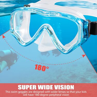 Набір для снорклінгу для дітей HIKOTEY, сухий снорклінг, маска для плавання з антизапотіваючим покриттям, водонепроникні вушні затички, блакитний (B1-Blau 2)