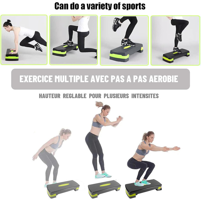 Степпер для фітнесу та аеробіки Steppbrett, регульована висота, 2 сходинки (10/15 см), для дому та офісу, 68 x 28 x 15 см, PP-1